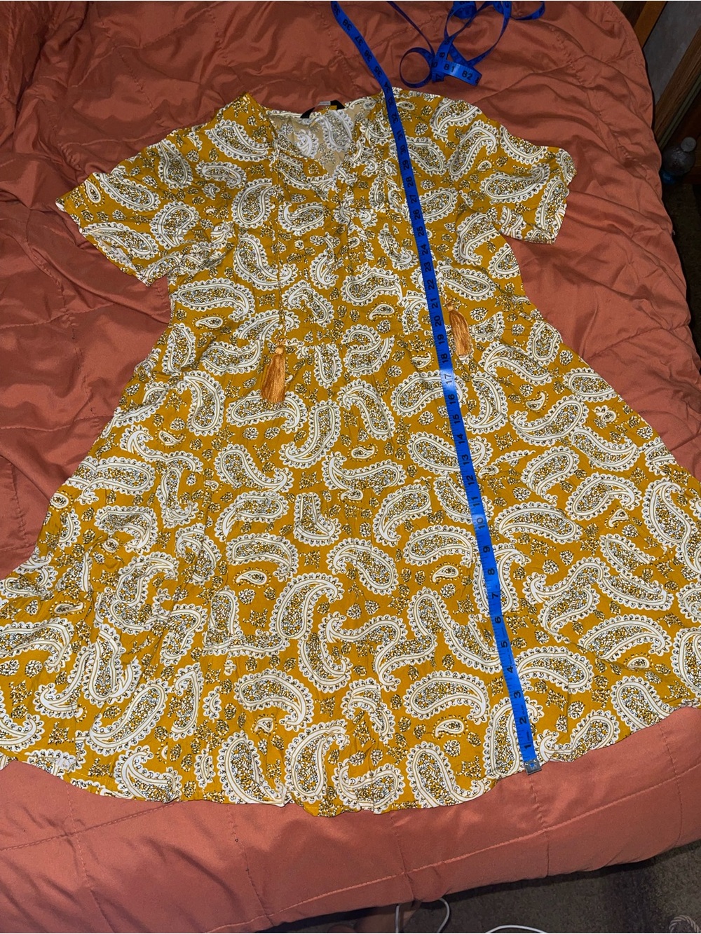 Mustard Paisley Short Sleeve Dress - Unbranded